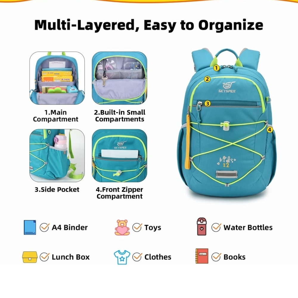 Skysper Blue and Green Day Trip Bag Kids 12L - Picture 4 of 8